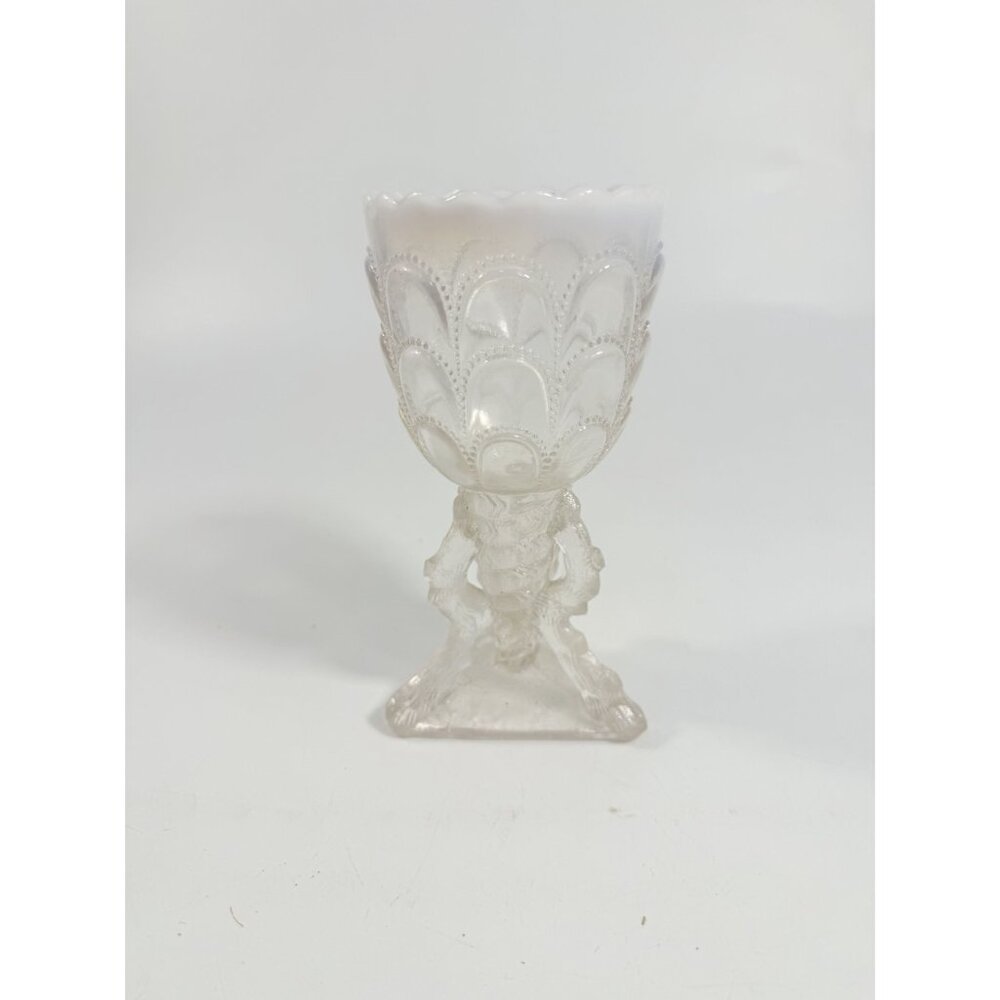 Footed Vase Glass Northwood Beads and Bark White Opalescent Vase Decorative Cup - Picture 2 of 16